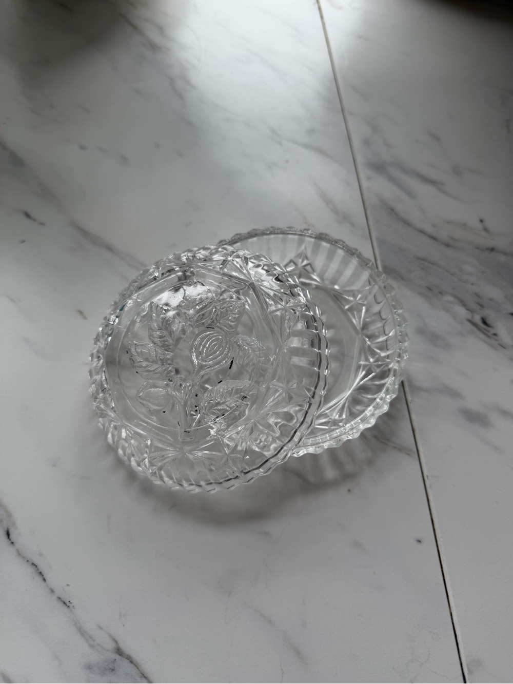 VTG Crystal Cut Glass Rose Jewelry Dish